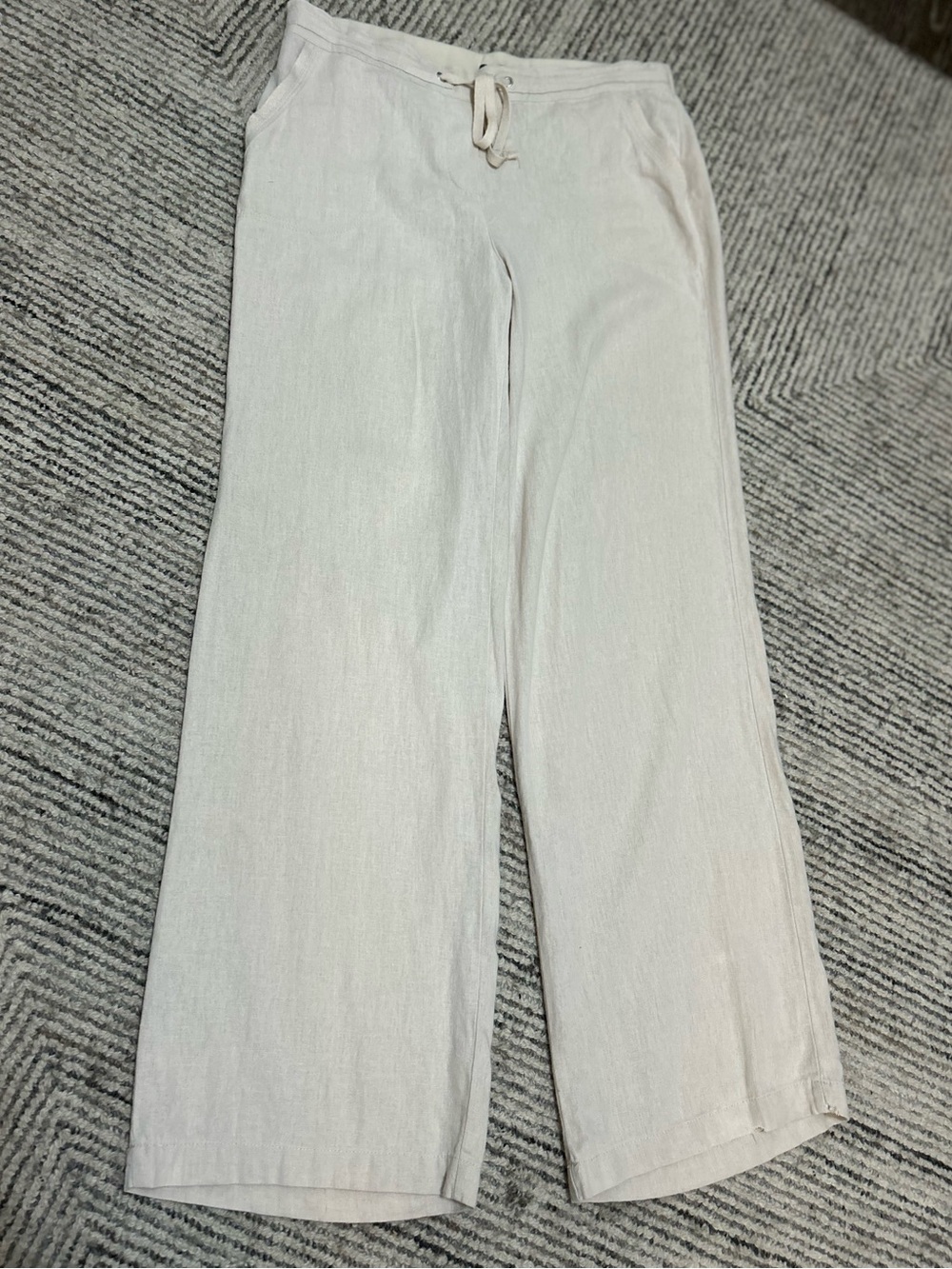 Women’s Wide-Leg Drawstring Linen Pants Beige Minimalist Size 6 Quiet Luxury